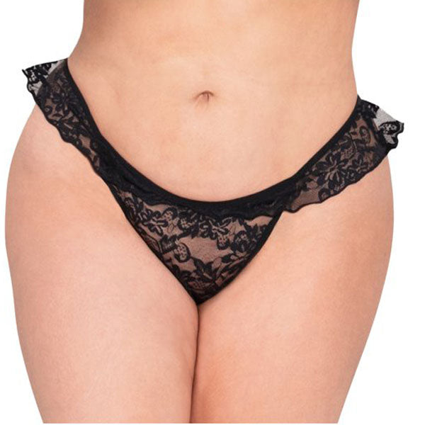 Black lace thong on a white background