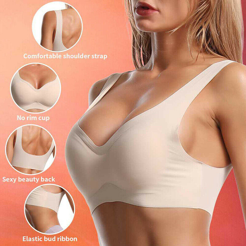 Beige bra with features highlighted on a peach background