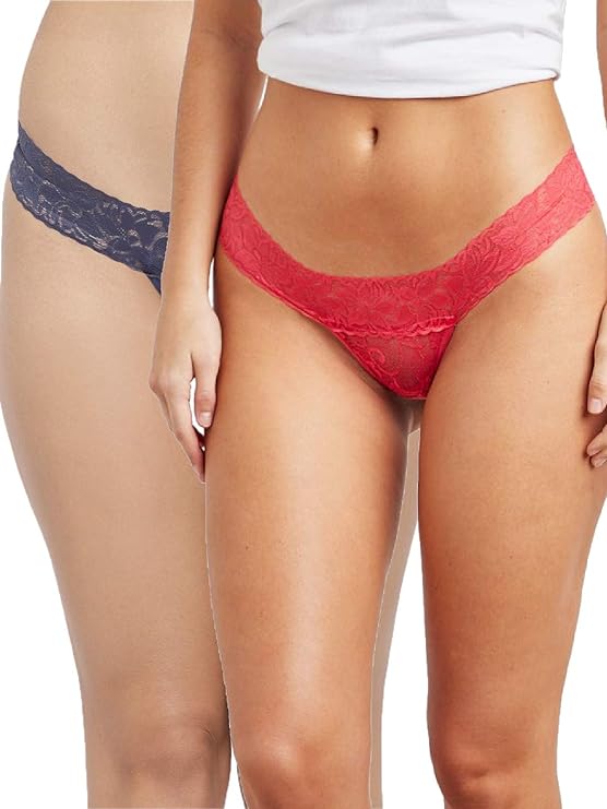 Two pairs of underwear, one red and one navy, on a plain background.