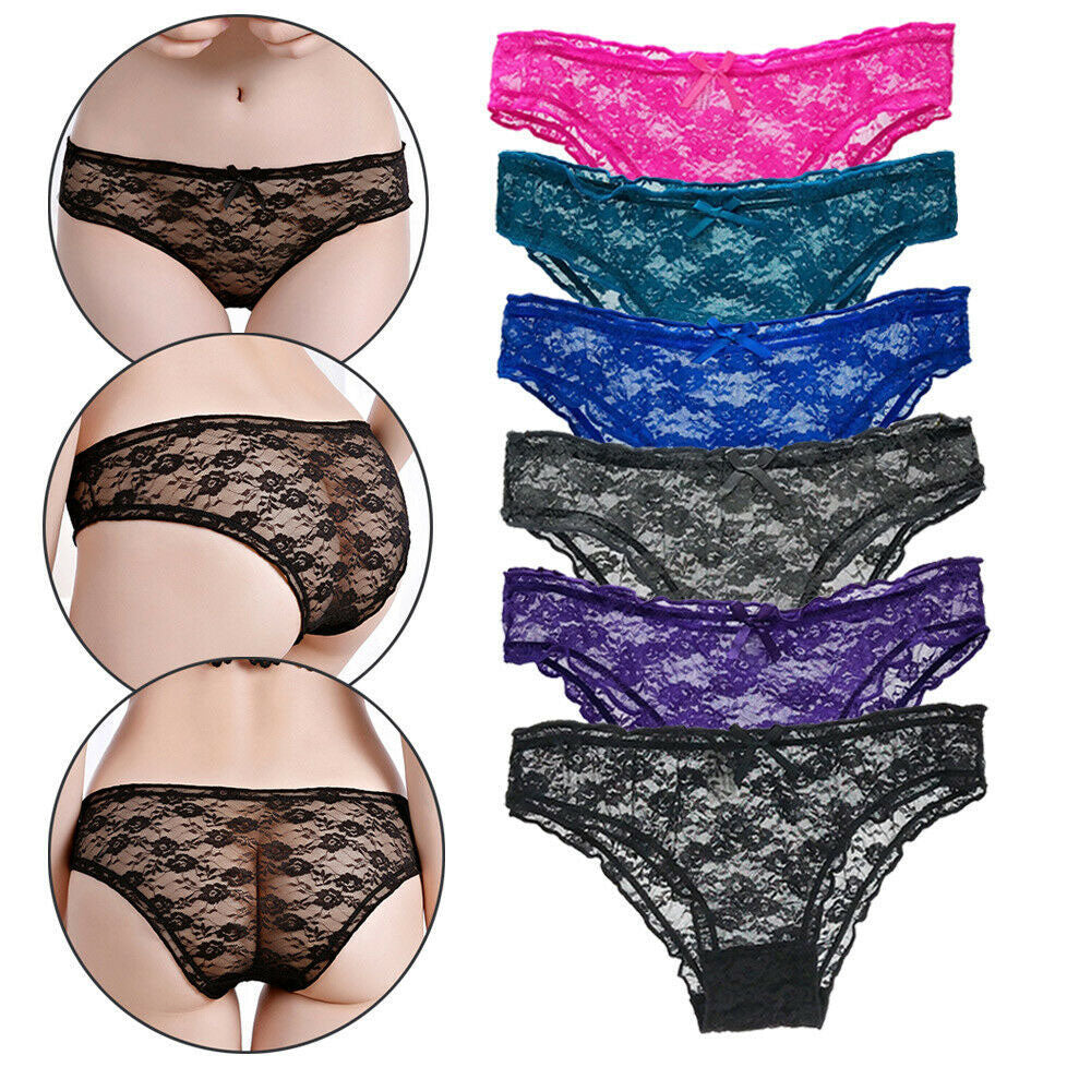 Set of lace underwear in various colors on a white background