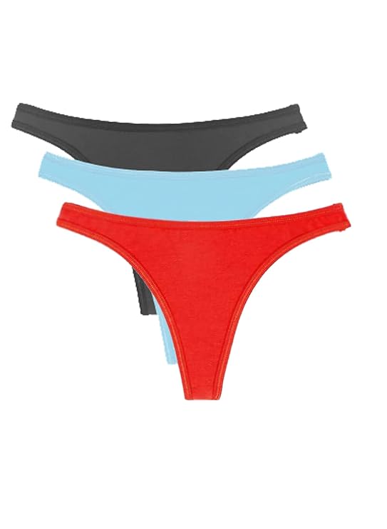 Three pairs of thongs in black, blue, and red on a white background