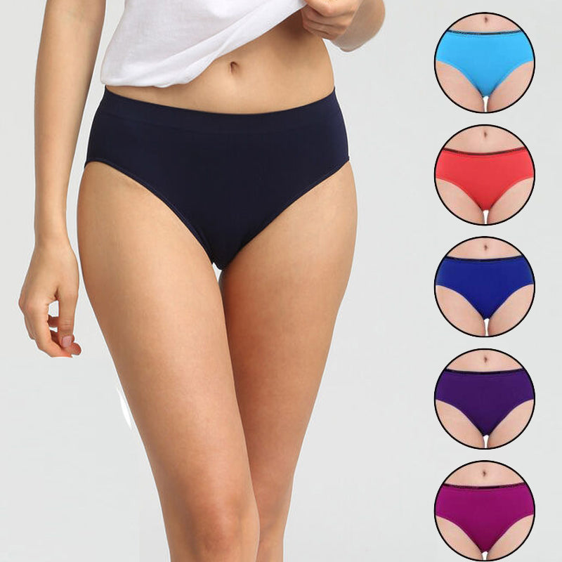 Person wearing navy blue underwear with color swatches on a white background