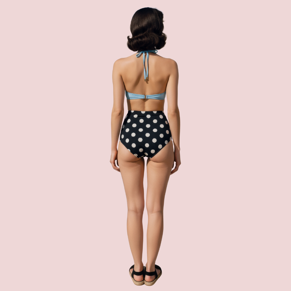 Retro Halter Neck & Bow-Front Sweetheart Bikini Top in Mint (Top Only)