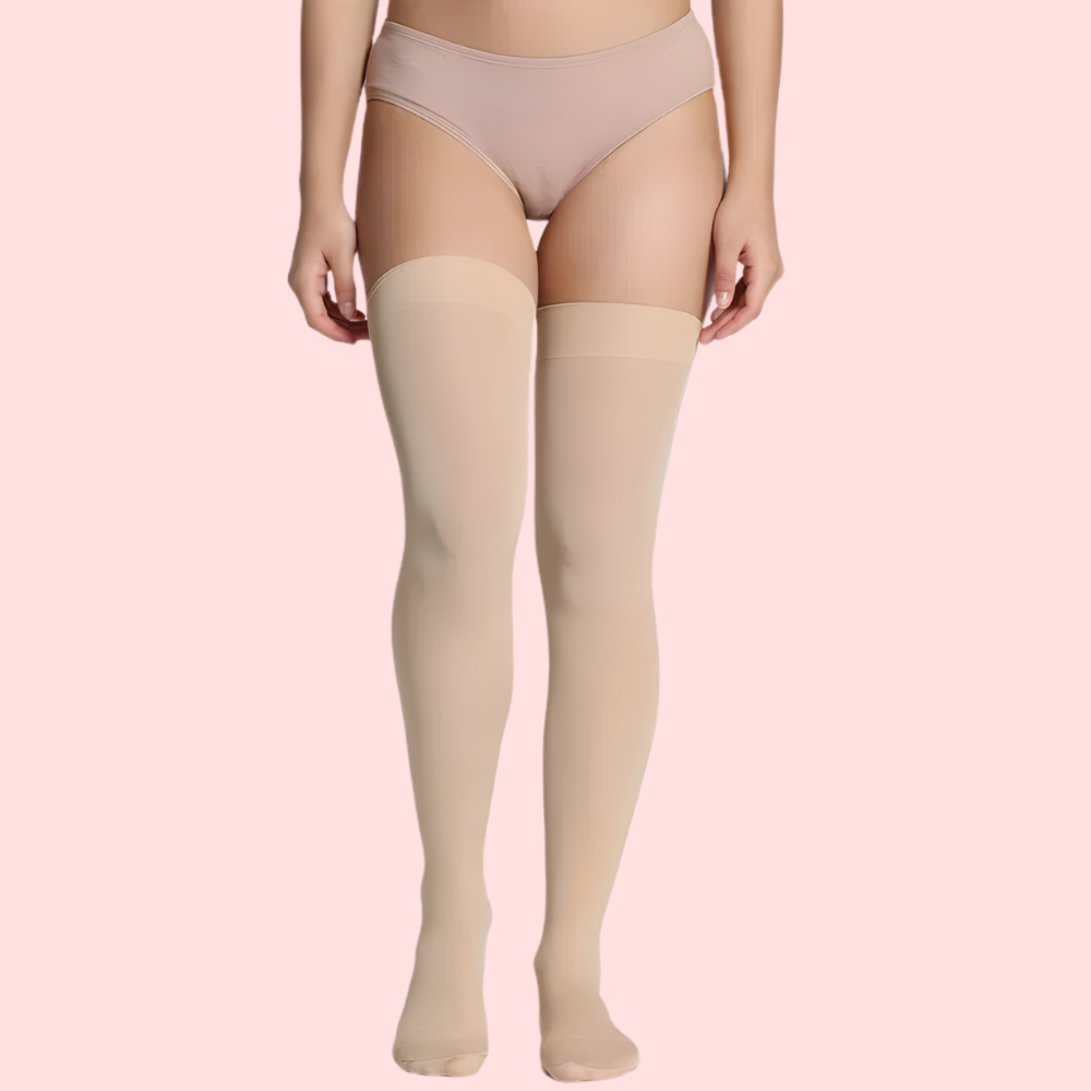 Classic Duo Thigh-High Stockings (Black + Nude) - (Pack Of 2)