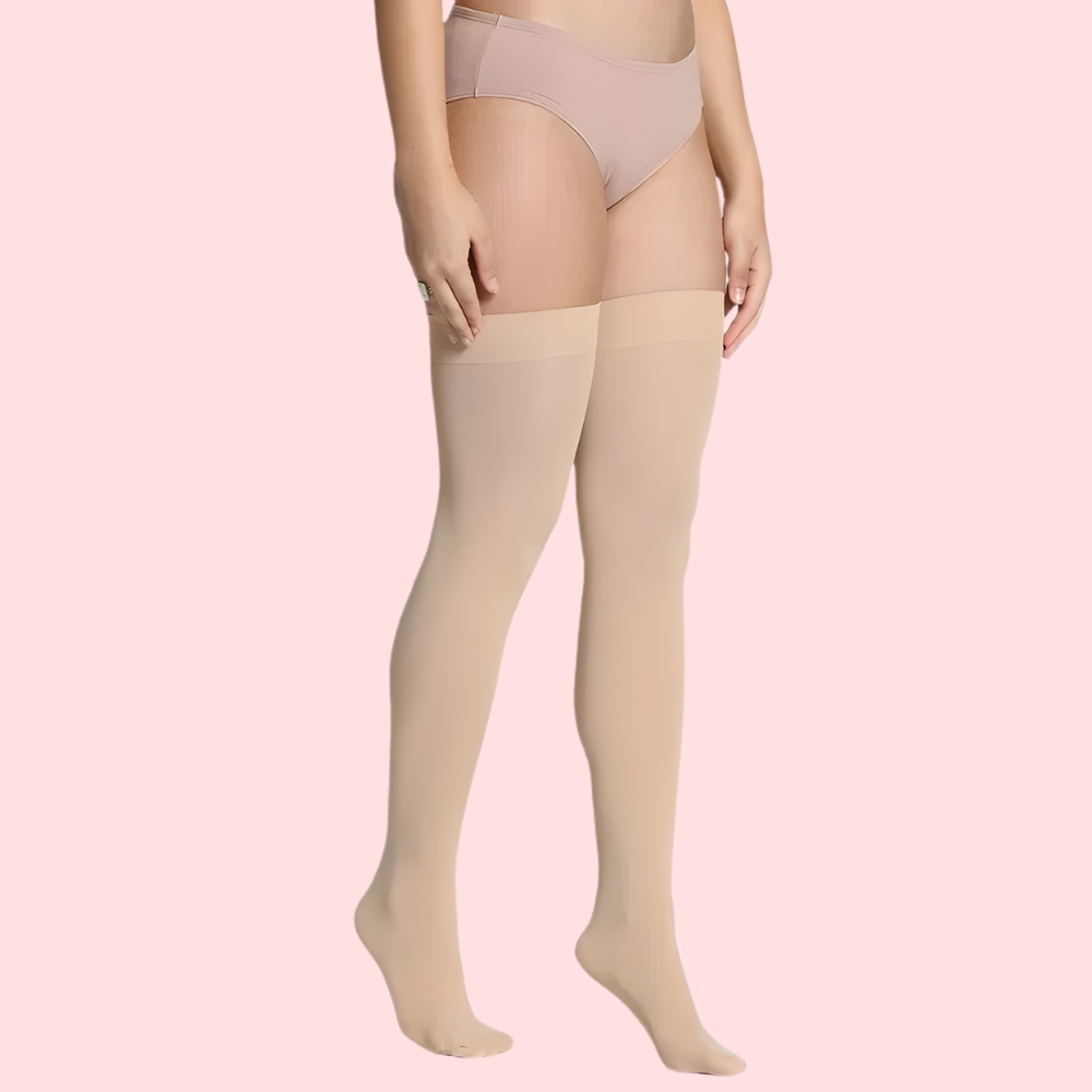 Classic Duo Thigh-High Stockings (Black + Nude) - (Pack Of 2)