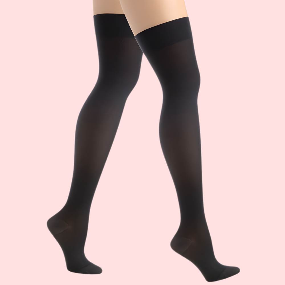 Classic Duo Thigh-High Stockings (Black + Nude) - (Pack Of 2)
