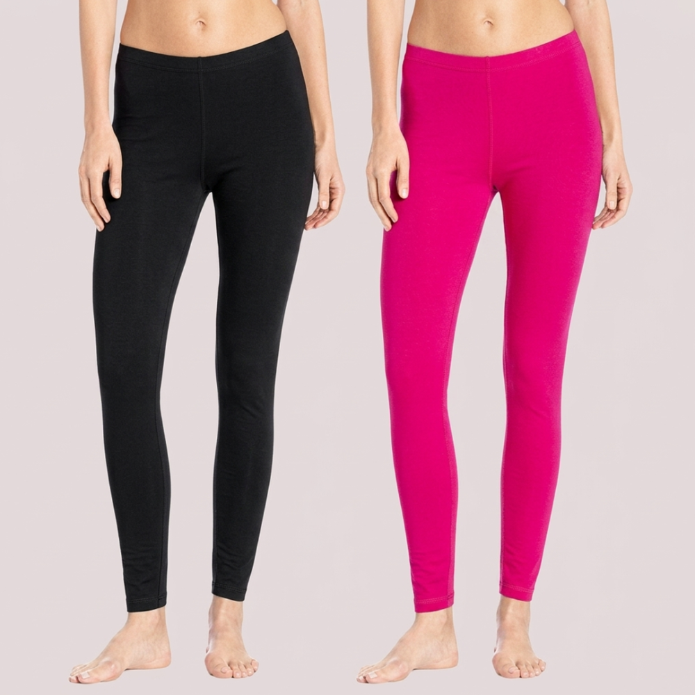 Daily essentials stretch cotton leggings duo for women with soft flexible comfortable fit