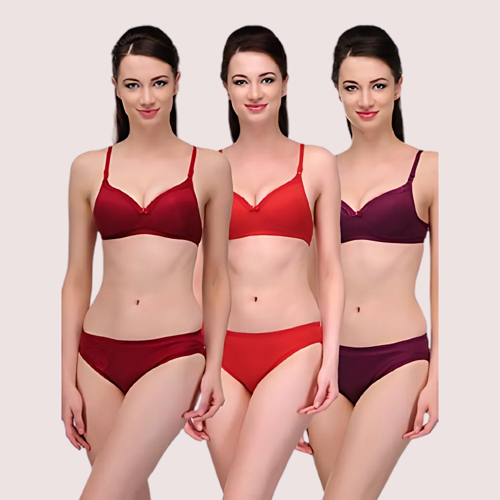 Elegant Solid Color Bra Sets (Pack Of 3)