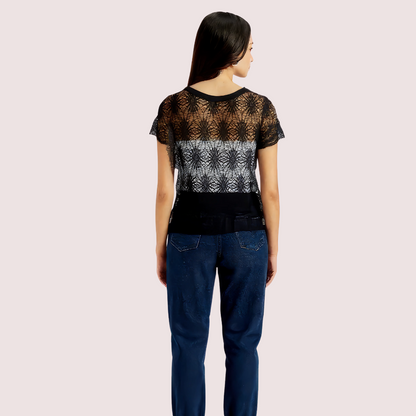 Stylish Black Sheer Floral Lace Top for Women