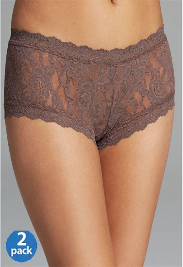 Sensual brown lace 2-piece panties set with intricate floral design and soft fabric