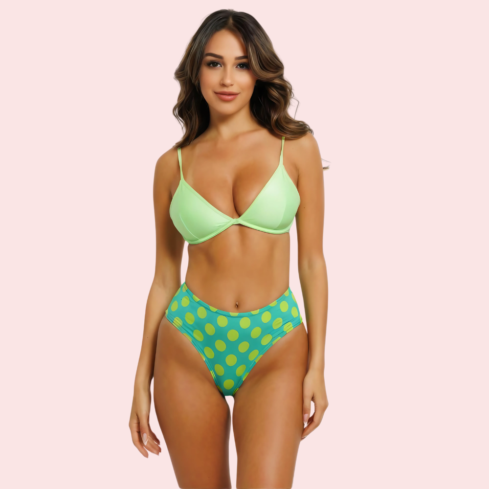 High-Waisted Polka Dot Bikini Bottom - Retro Green Vibes (Bottom Only)
