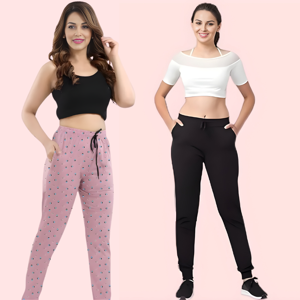 Lober Women's Winter Cotton Jogger Pants (Pack Of 2)