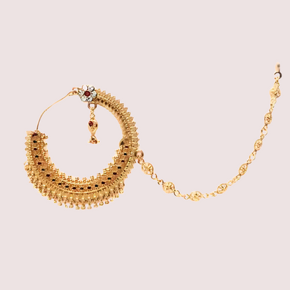 Luxe Gold-Plated Bridal Nath with Chic Chain Design