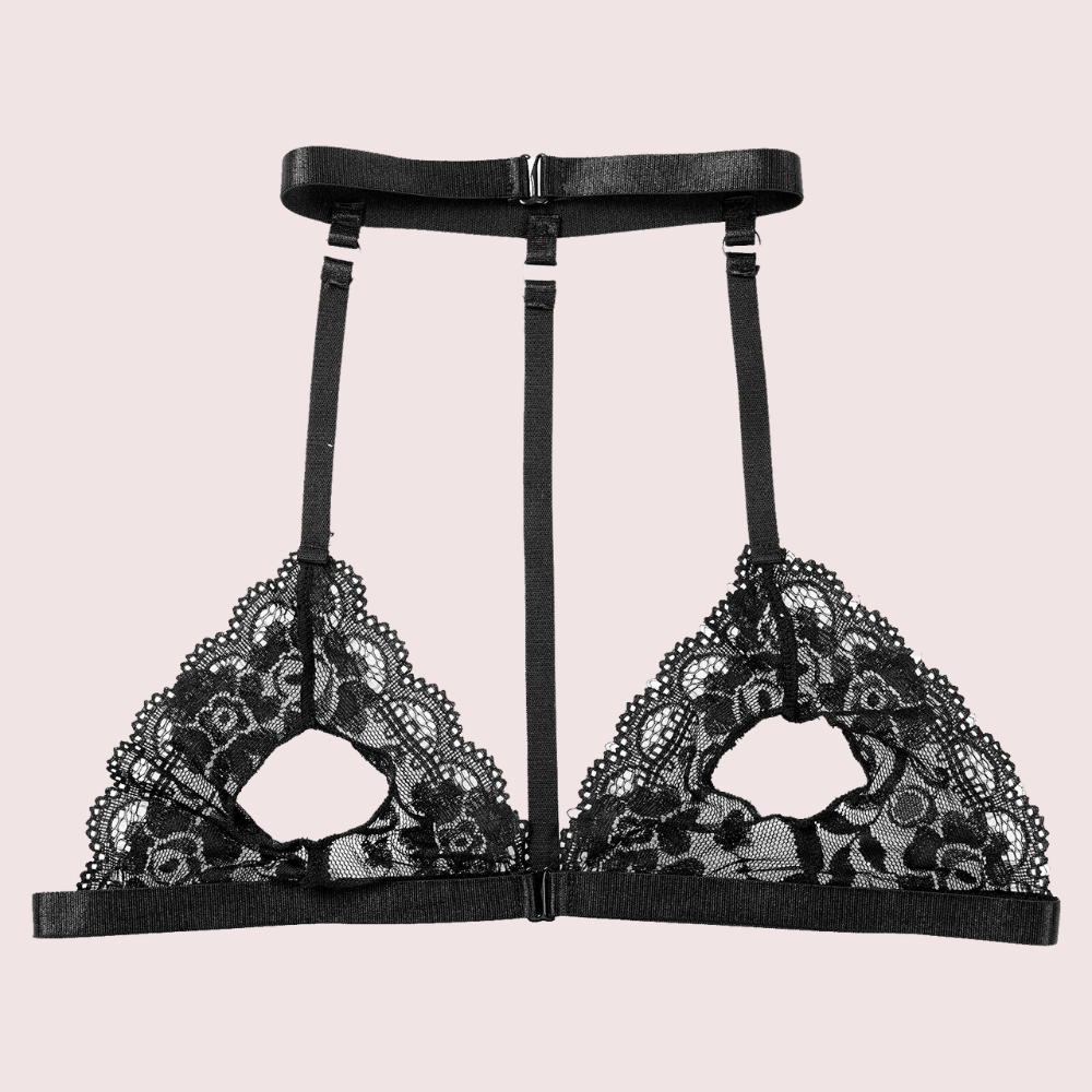 Black lace bra with garters 