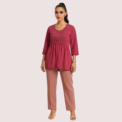 Rosewood Pintuck Pleated Cotton Top