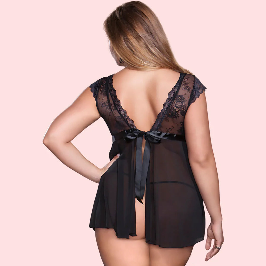 Plus Size Flirty seethrough babydoll nightwear back side