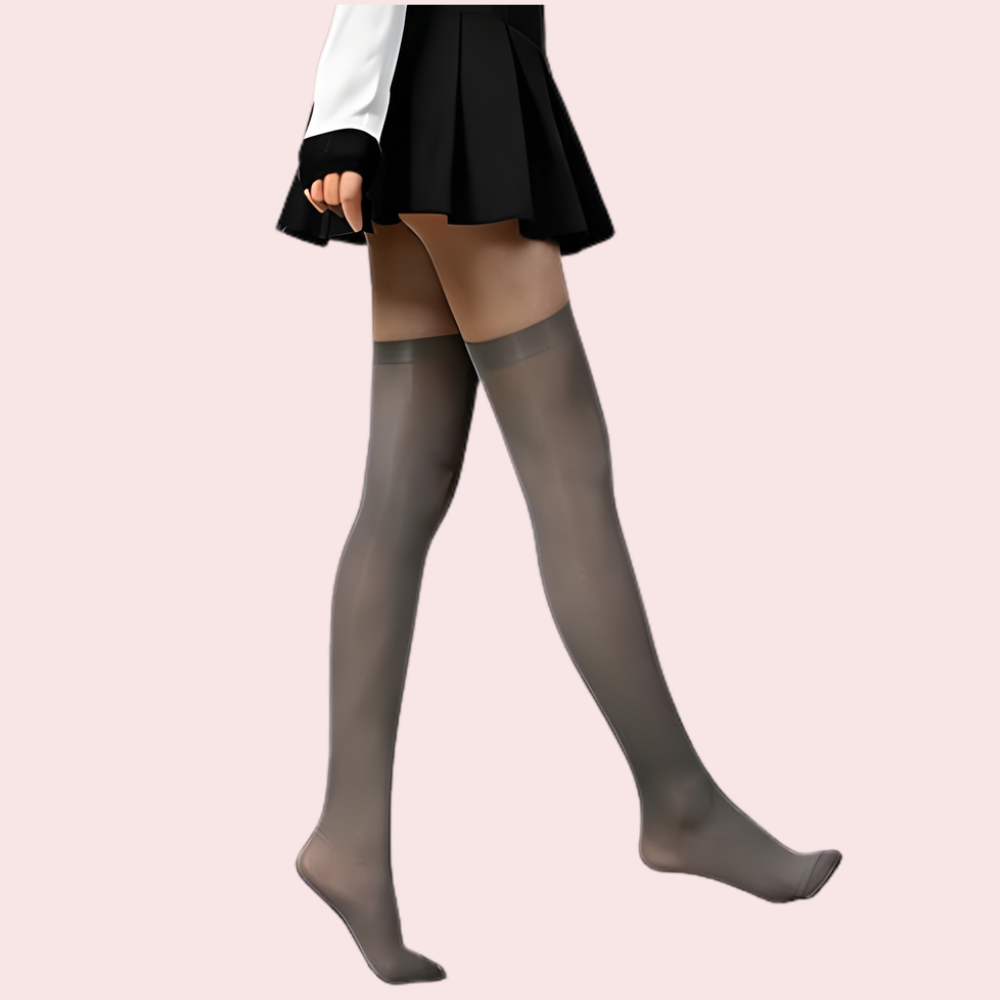 Premium Thigh-High Sheer Stockings - Pack of 2 (Grey & Nude Combo)