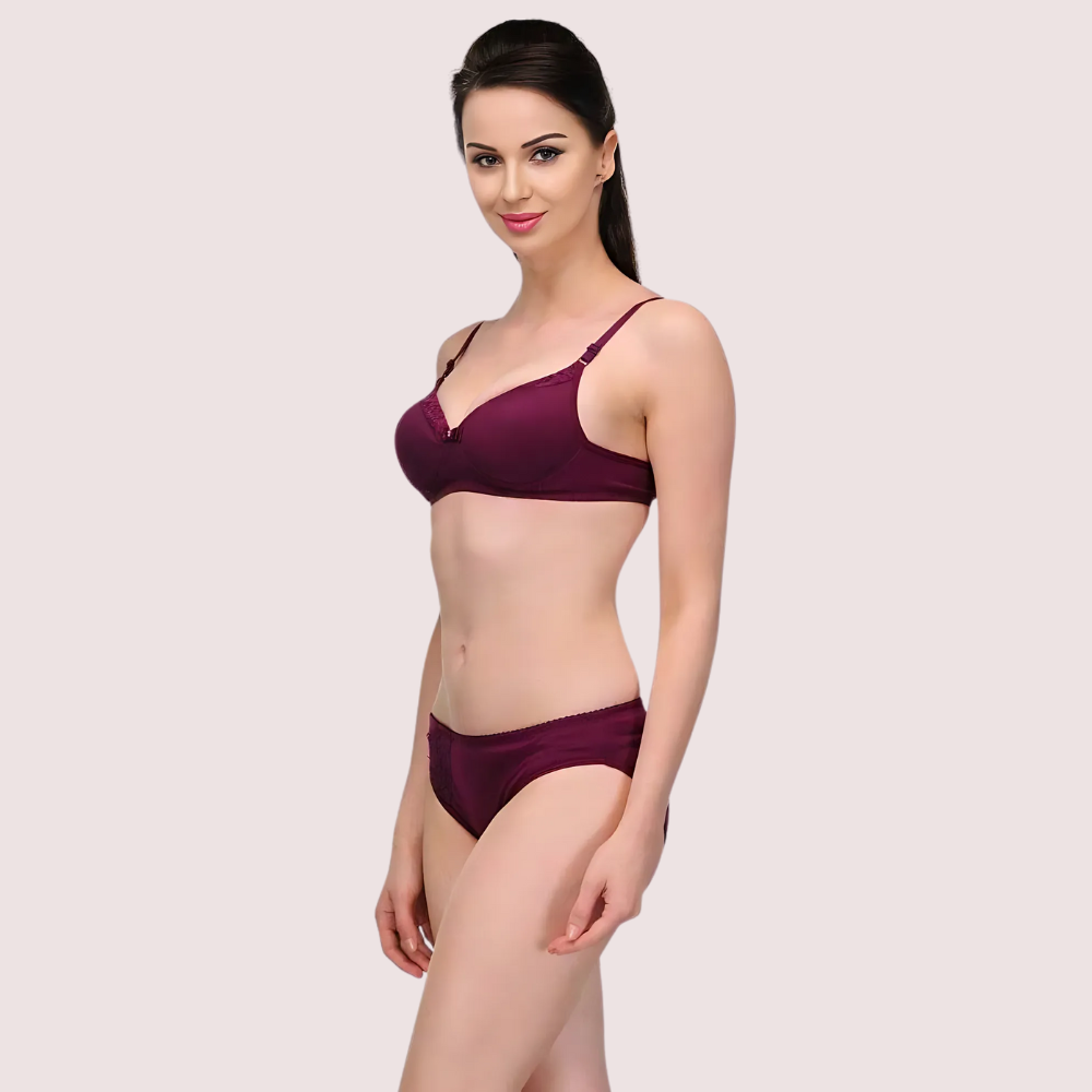 Pure Cotton Purple Bra Panty Set