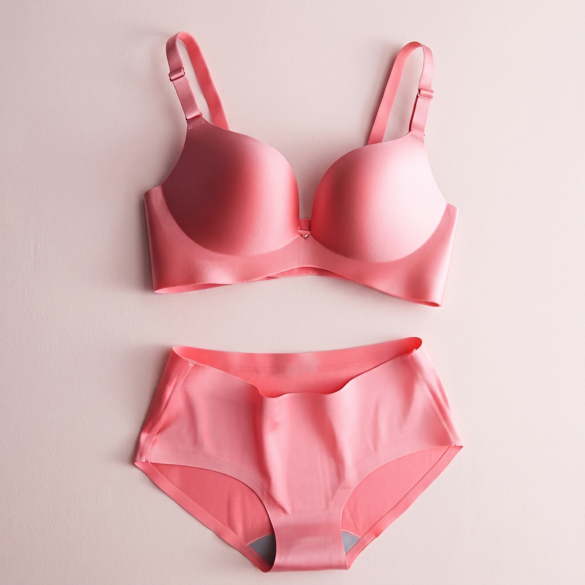 Pink bra and panties set on a light pink background