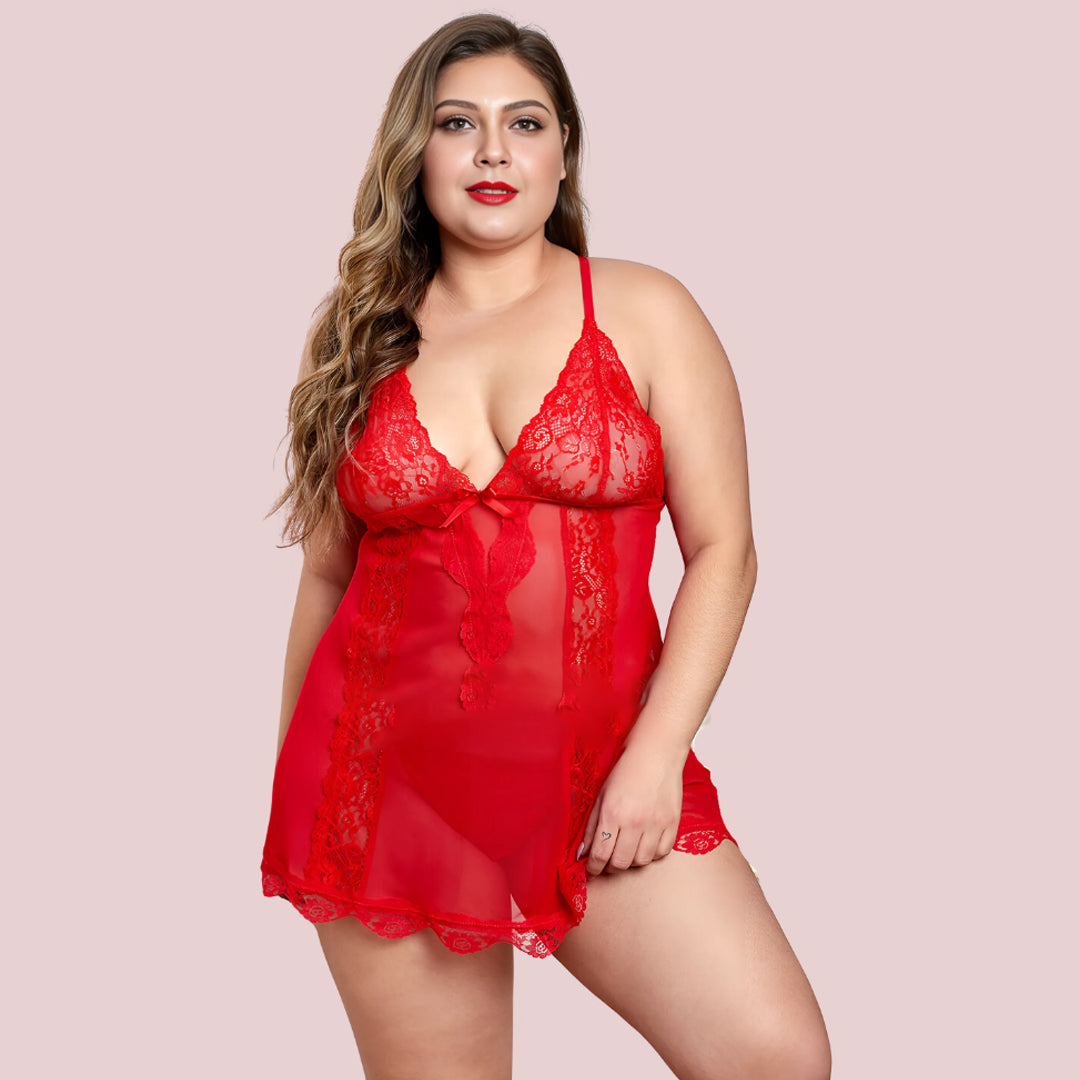 Seductress Lace Mesh Plus Size Babydoll