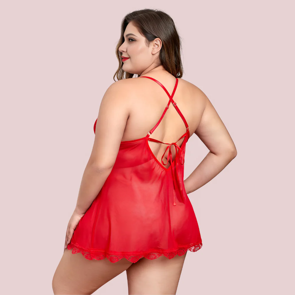 Seductress Lace Mesh Plus Size Babydoll back side