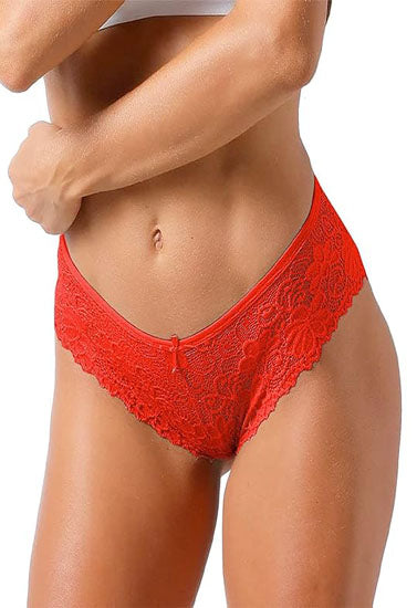 Red lace underwear on a white background