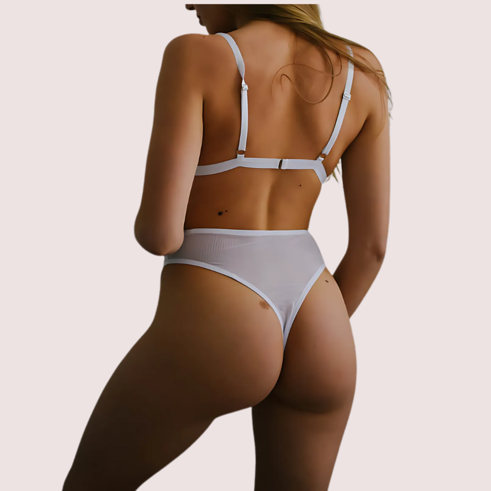 Person wearing a light gray bikini