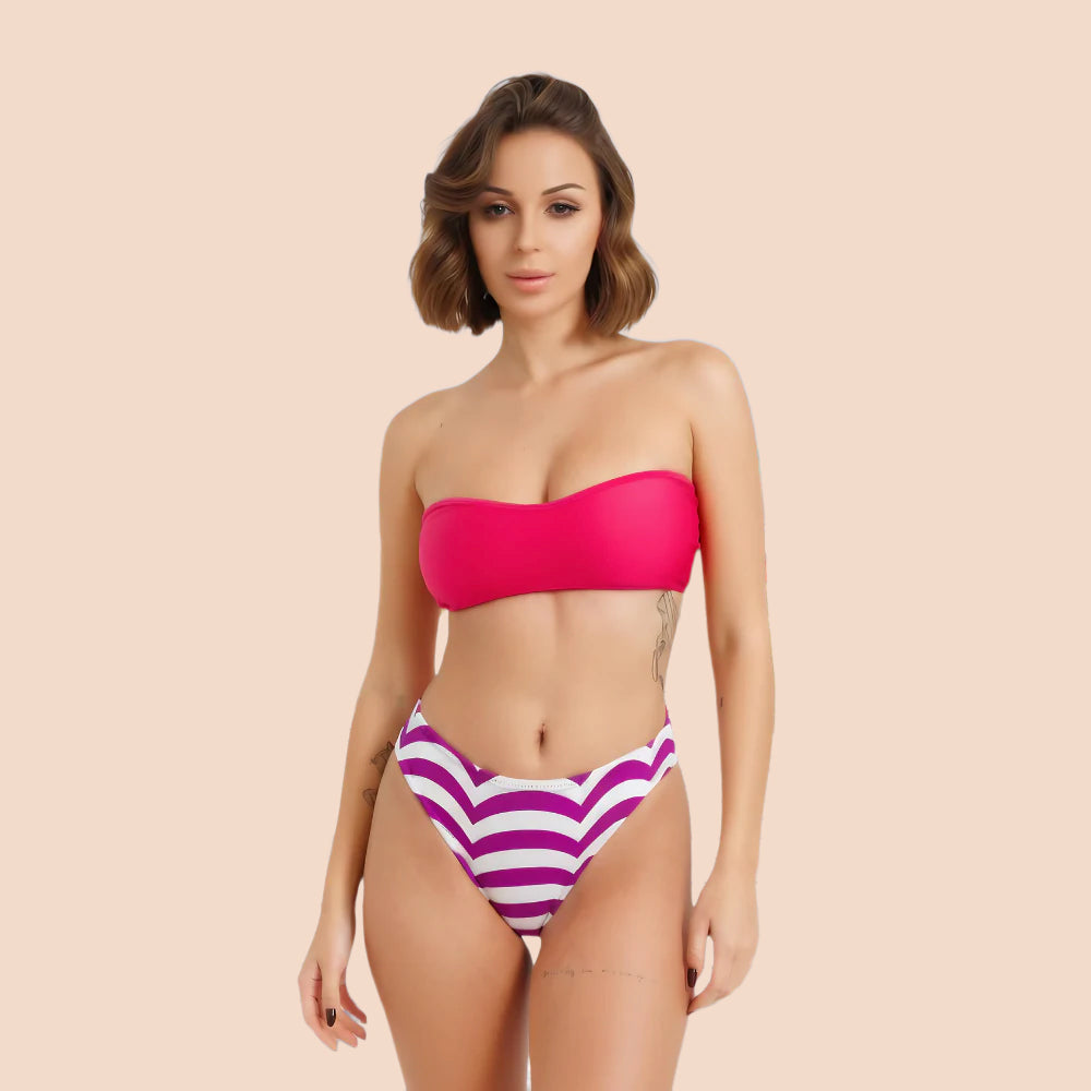 Vibrant V-Cut Striped High-Waisted Bikini Bottom (Bottom Only)