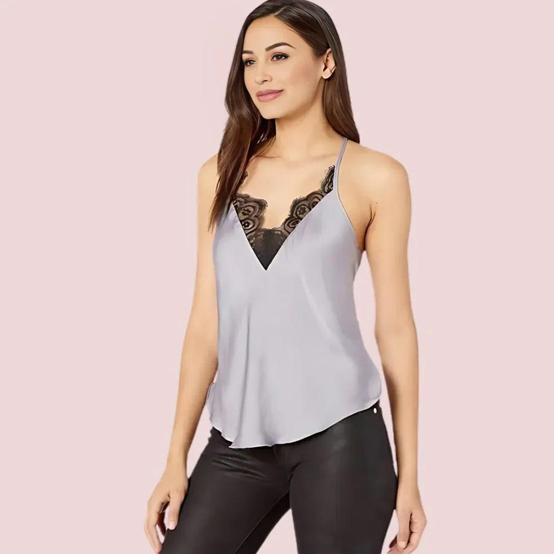 Women's floral Lace Satin V- Neck Cami Top