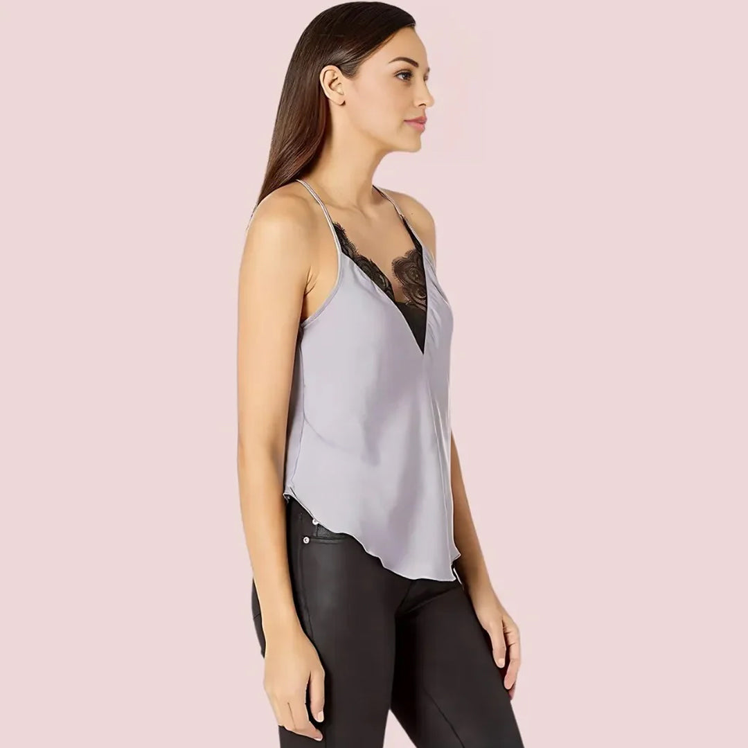 Women's floral Lace Satin V- Neck Cami Top