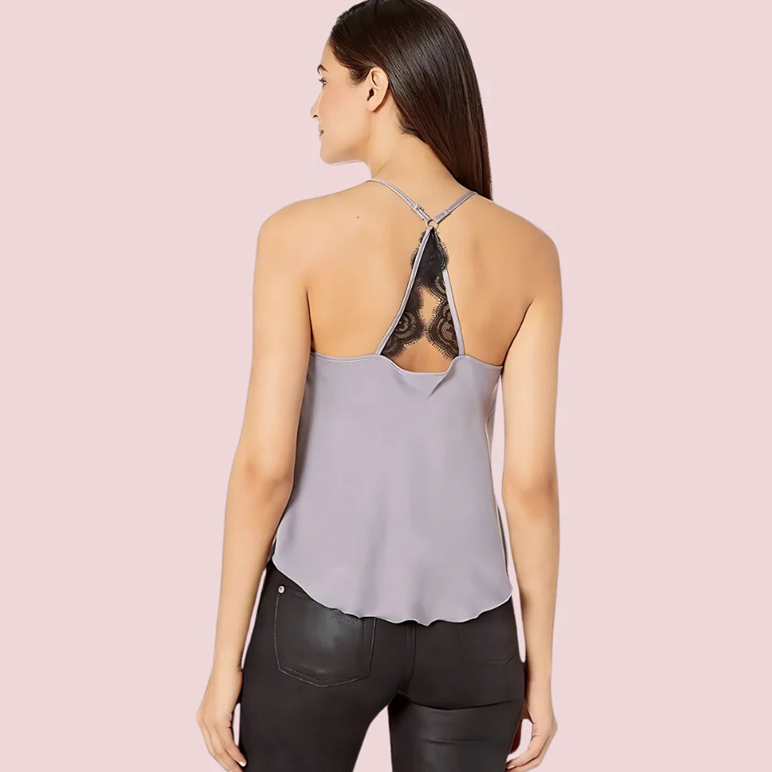 Women's floral Lace Satin V- Neck Cami Top back side