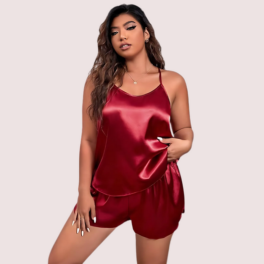 Plus Size Women's Silk Cami and Shorts Set