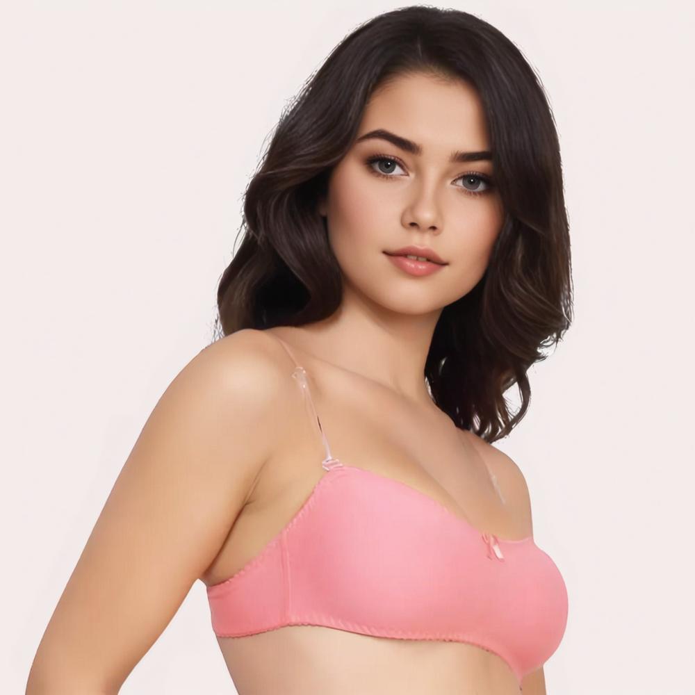 Woman wearing a pink bra 