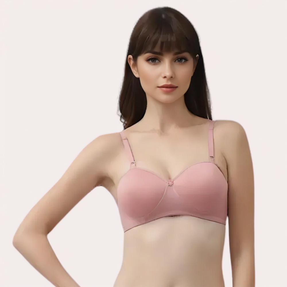 Woman wearing a pink bra 