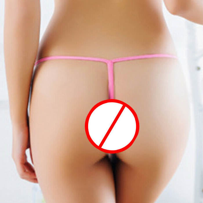 Person wearing a pink thong with a red crossed-out symbol over it on a white background
