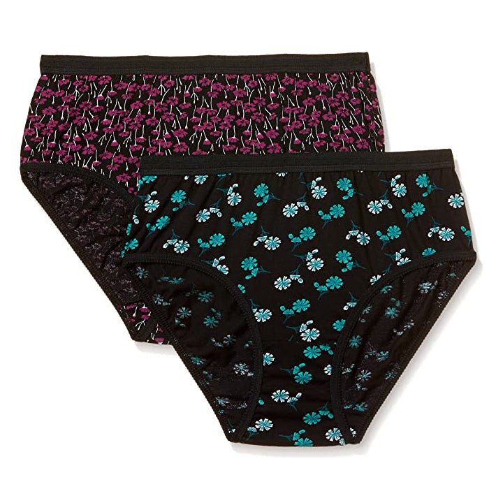 Two pairs of women's underwear with floral patterns on a white background