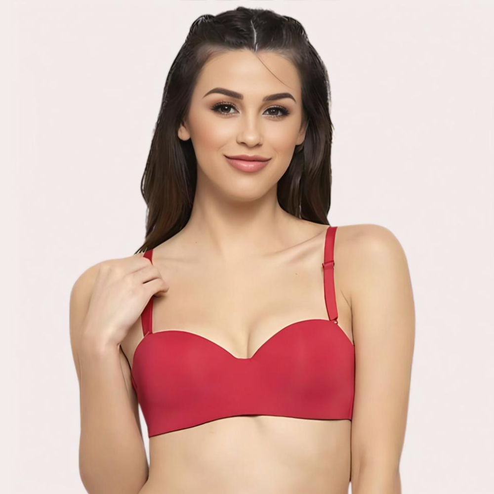 Woman wearing a red bra 