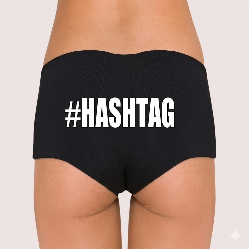 Customized black hashtag cotton boyshort panty for women with soft breathable premium comfort
