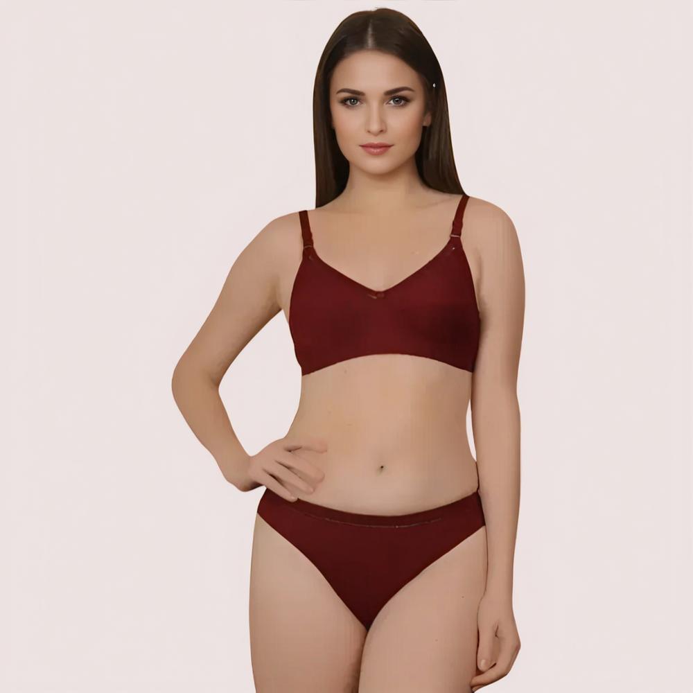 Woman wearing a maroon bikini set 