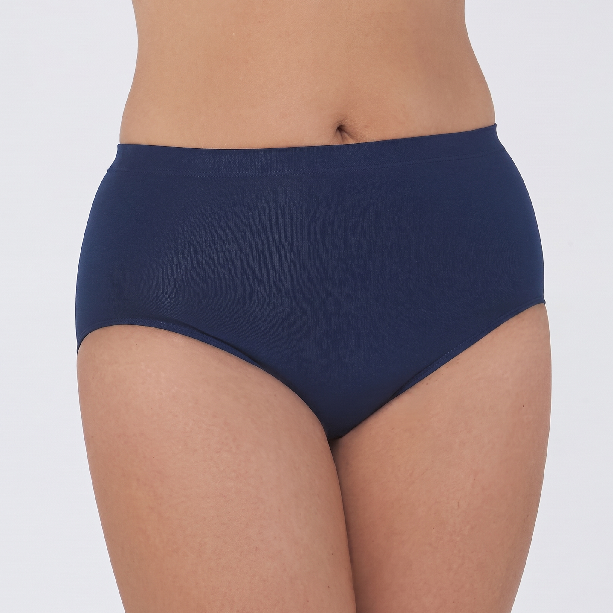 Navy blue high-waisted underwear on a plain background
