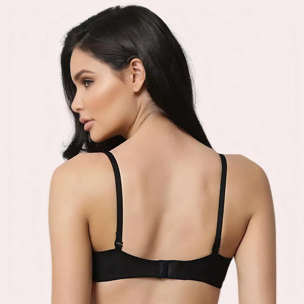 Woman wearing a black bralette 