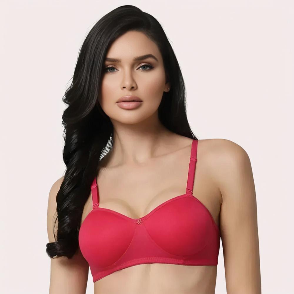 Woman wearing a red bra 