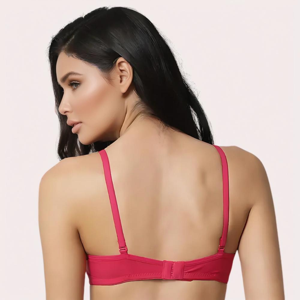 Woman wearing a pink bralette 