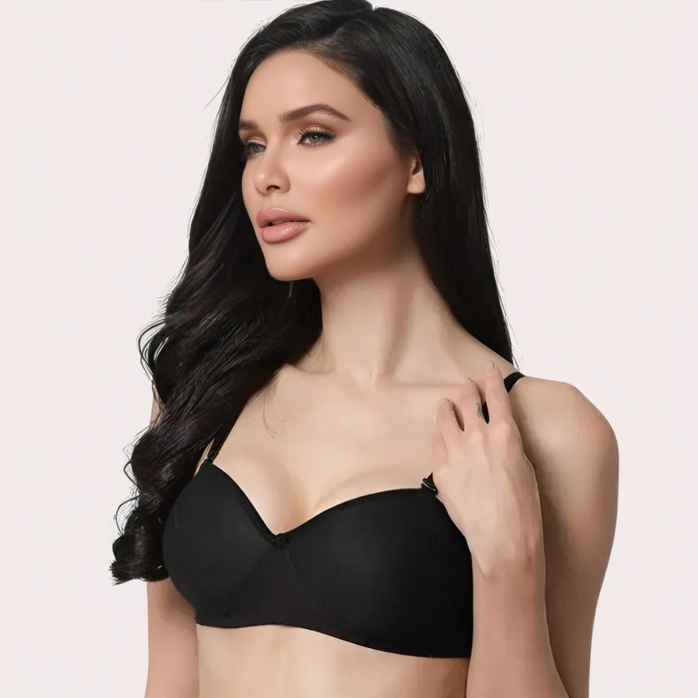 Woman wearing a black bra 