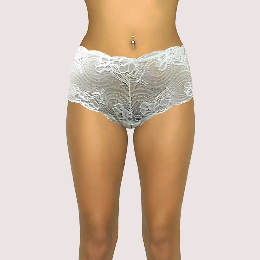 White lace underwear on a plain background
