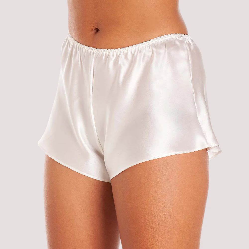 French Elegance knickers in white silk satin featuring soft silky fabric and elegant premium styling for women