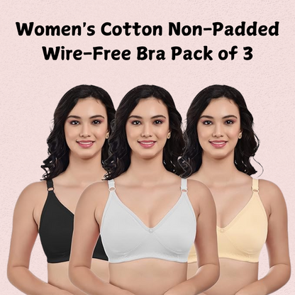 Women’s Cotton Non-Padded Wire-Free Bra Pack of 3