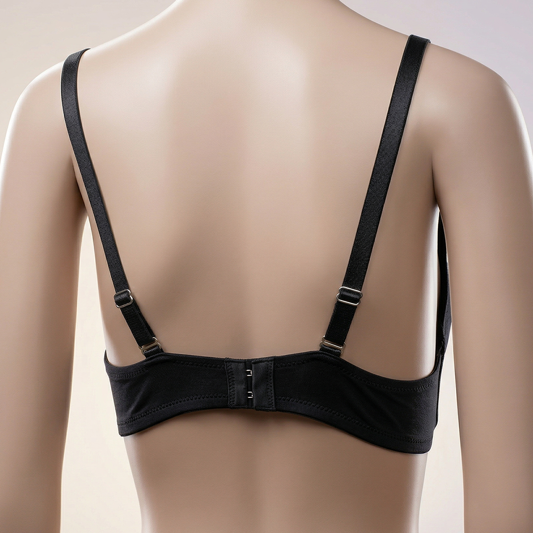 Black bra on a mannequin with a neutral background