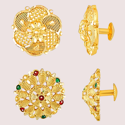 Pack of 2 Gold Finish Traditional Earrings Set for Women