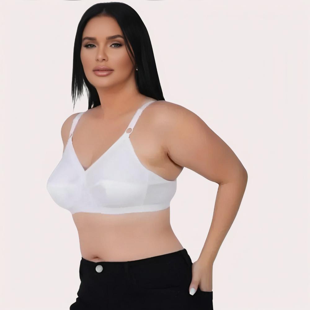 Woman wearing a white bralette 